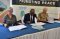 The Danish Deputy Ambassador Her Excellency Nina Berg - left -, EASF Director Dr. Bouh and UK Col. Freddie Ground of BPSTA representing the United Kingdom, sign the Satellite Equipment Handover documents on 28th March 2019.