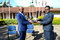  Le Directeur de l'EASF, le Brigadier Général Fayisa, remet un cadeau au Directeur de la Division pour la Paix de l'UNITAR, M. Evariste Karambizi, au Secrétariat de l'EASF le 10 Mars 2022.