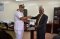 EASF Director Dr. Abdillahi Omar Bouh receiving a present from the Indian Defence Attache Navy Captain Nitesh Garg of the Indian Navy at the Secretariat in Karen Nairobi on 8th August 2019.